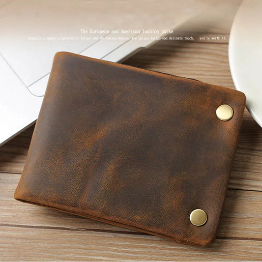 Aichashi Men's Genuine Leather Trifold Wallet Wowen Natural Leather Zipper Short Purse Card Holder Change Coin Purse Male Clutch Wallets