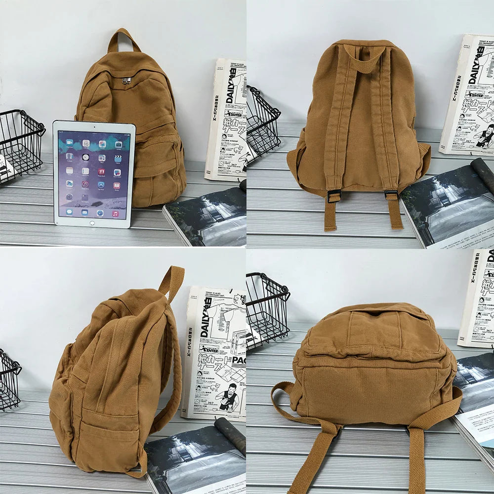 aichashi School Bag Student Shoulders Large Capacity Khaki Backpack Fashion Canvas Backpacks Female College Teen Computer Bag mochila