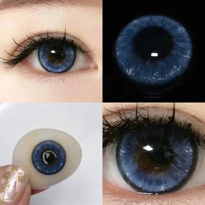 aichashi -1 Pair Natural Blue Lenses Colored Contact Lenses for Myopia Eyes Beauty Cosmetic Eye Color Lens Yearly Use 14.2MM