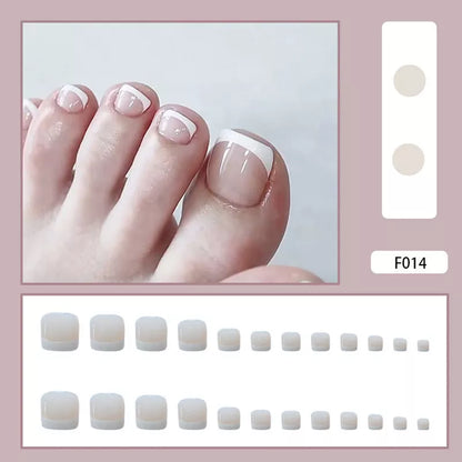 Aichashi False Toe Nails Summer Simple Wearable Fake Toenails Set Press On Nail French Removable Nail Stickers With Glue For Girls 24pcs