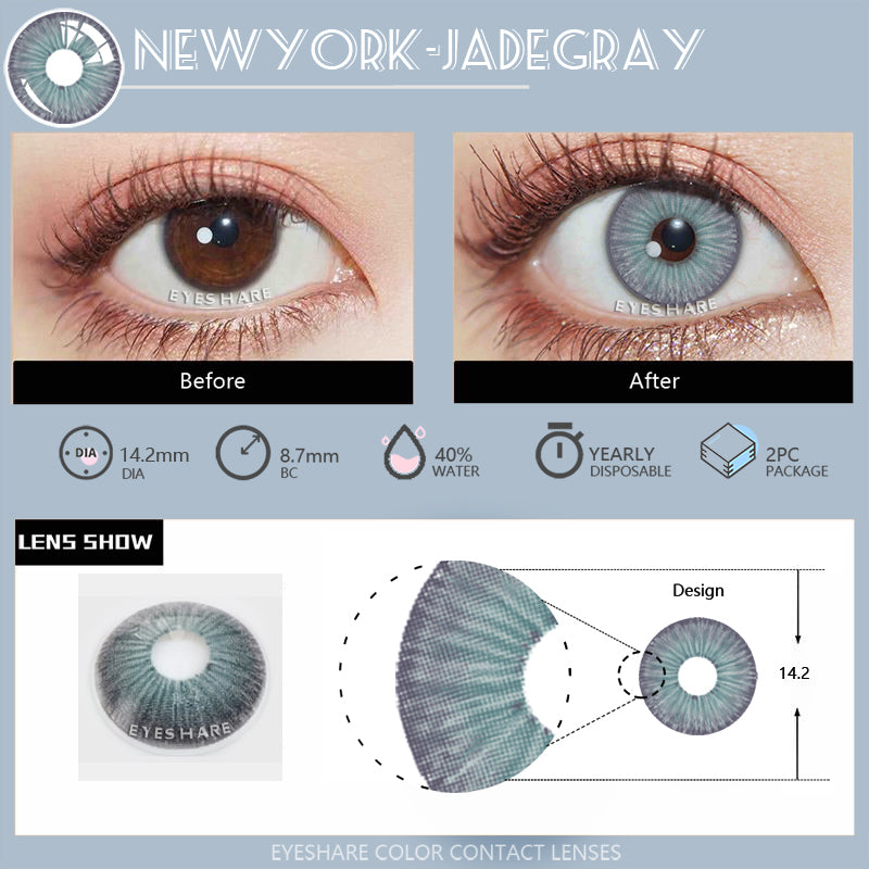 NewYork Jade Gray 14.2mm 1 Pair | 1 Year