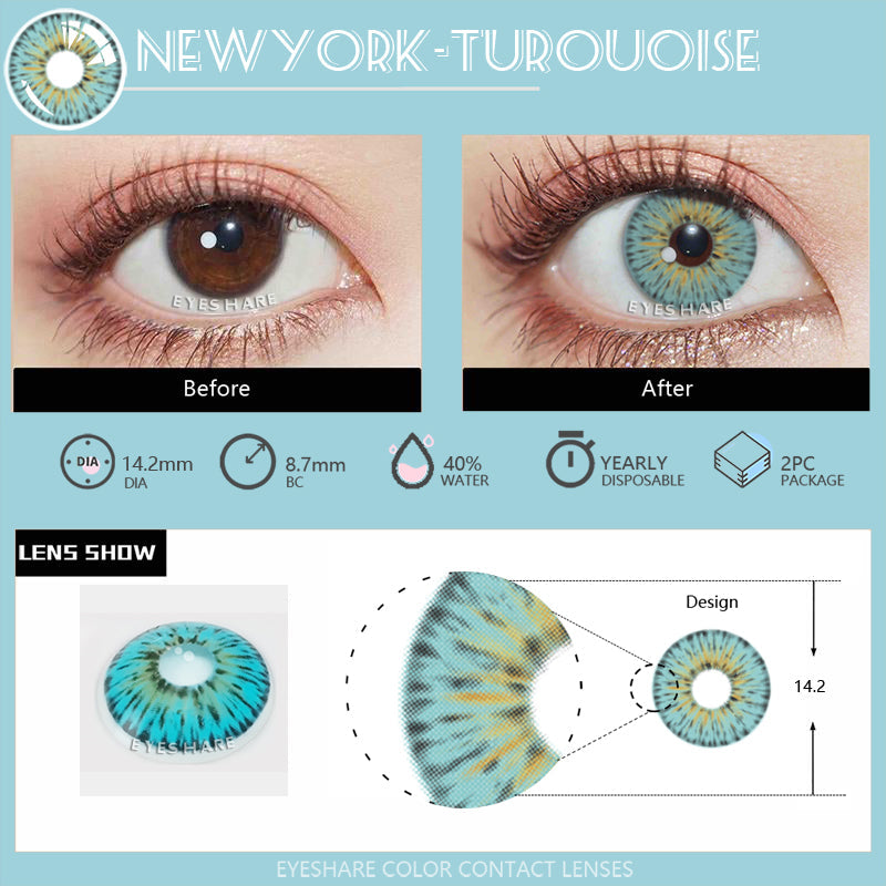 NewYork Turquoise 14.2mm 1 Pair | 1 Year