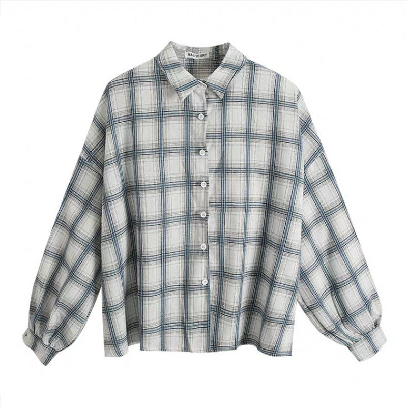 Aichashi grunge outfits Plaid Shirt Women's Loose Korean-Style Mid-Length Retro Hong Kong Style Versatile Bf Long Sleeve Ins Coat Fashion