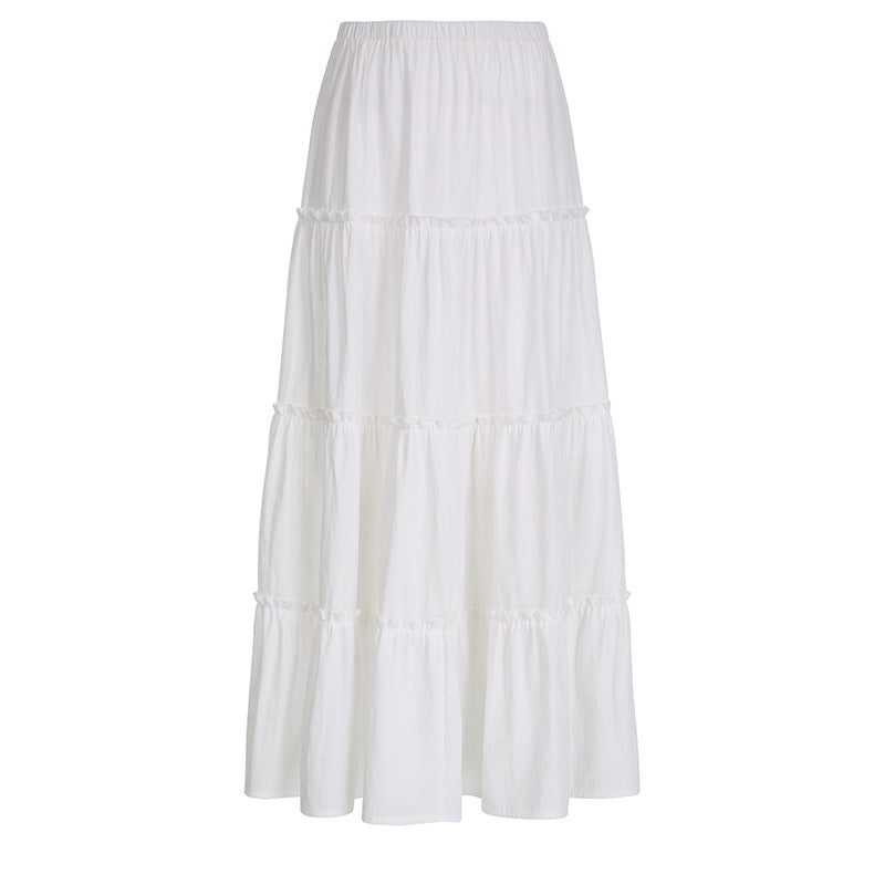 Aichashi country concert outfit Artistic Retro Gentle White Stitching Bohemian Long Skirt Annual Elegant Casual Slimming Skirt for Women Summer