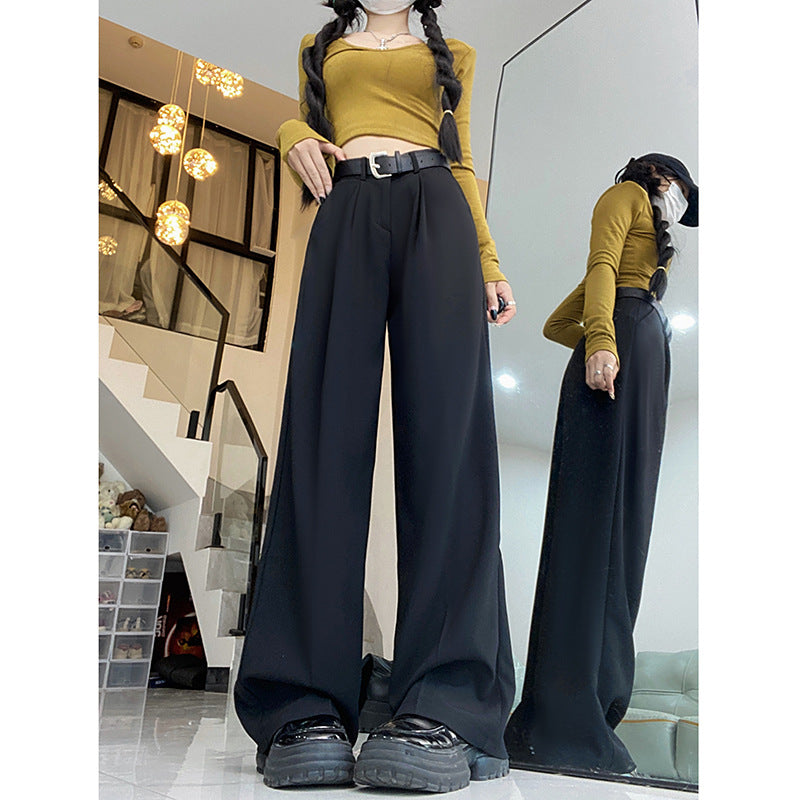 Aichashi outfit 2024 Autumn New Korean Style Fashionable Casual Suit Pants Women's Loose Draping Straight High Waist Slimming Wide Leg Pants