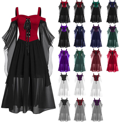 aichashi dress to impress New Halloween Dress Sling Contrast Color Chiffon Bandage Dress