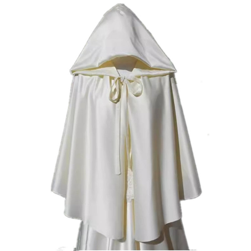 Aichashi dresses Short Hooded Lace-up Thin Summer Cloak Unisex White Ivory Halloween Cosplay Cloak