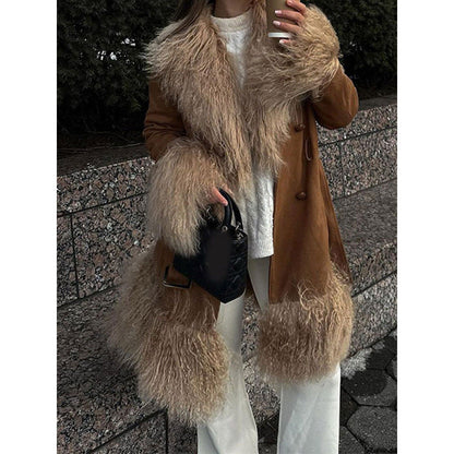 Aichashi fall trends 2024 outfits Fashion Stitching Fur Coat 2024 Fashion Winter Women's Button Warm Coat