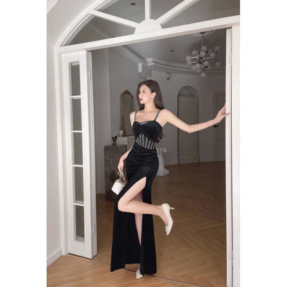 aichashi Dress to Impress Codes Autumn Fashion Elegant Sexy Dress Slimming Evening Dress Low-Cut Velvet Dress for Women