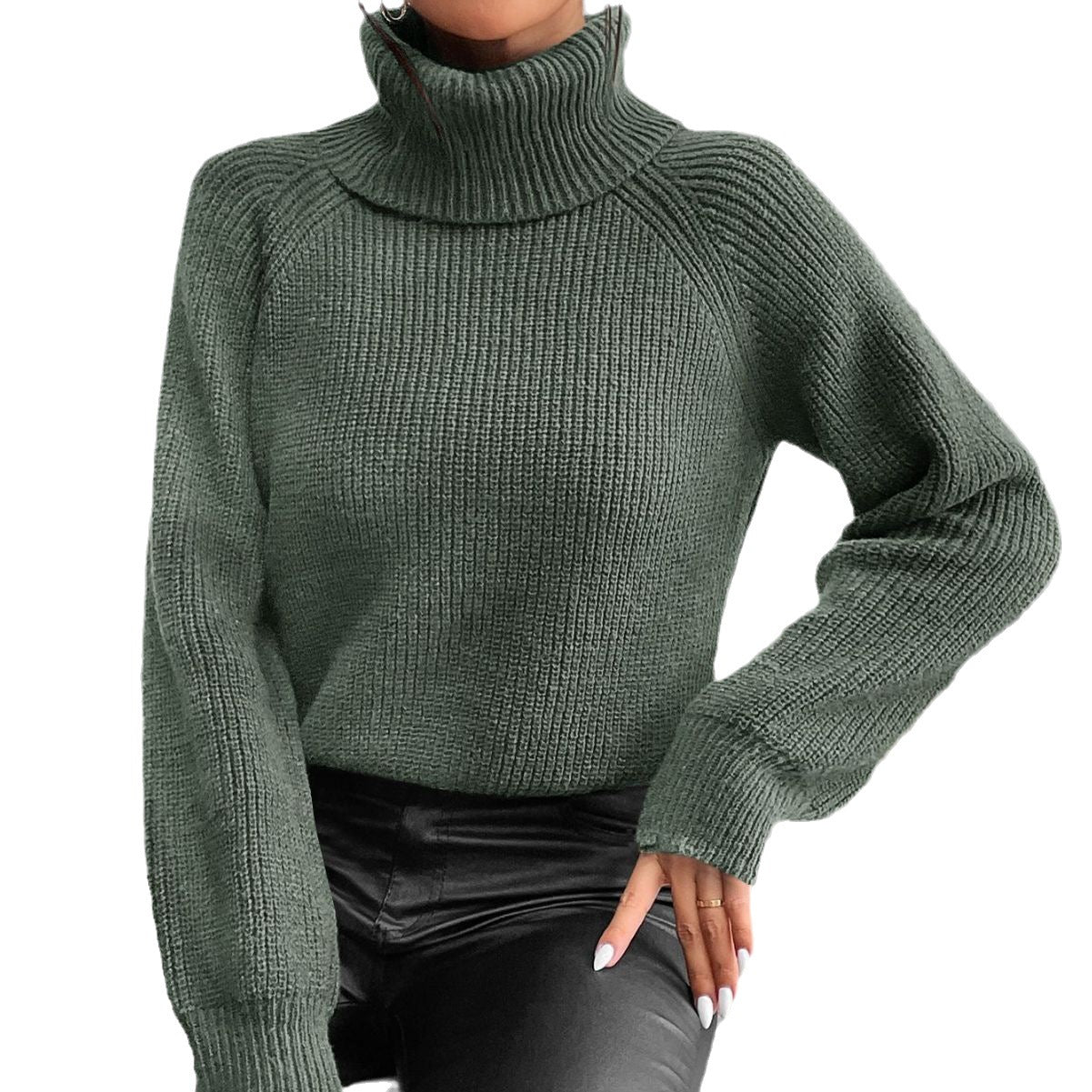 Aichashi fall fashion Women's Fashion Turtleneck Sweater Outer Wear Solid Color Loose Slimming Versatile Basic Sweater