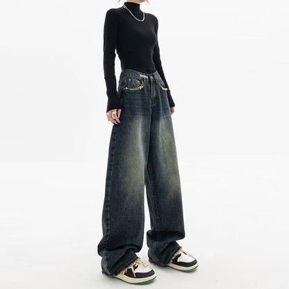 Aichashi 2000s fashion Harajuku Fashion High Waist Women's Spring and Autumn New All-Match Zipper Light Color Washed Trendy Jeans Simple Straight Pants