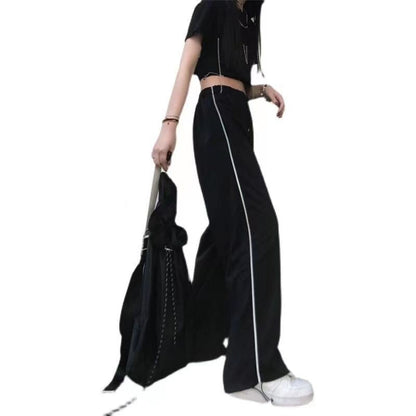 Aichashi clothes New Wide-Leg Women's High Street Long Pants Autumn High Waist Student Cool Girl Loose Ins Straight Casual Sports Pants