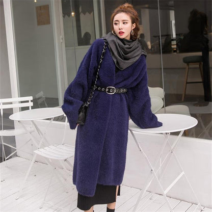 Aichashi 2024 fall fashion trends Korean Style Autumn and Winter New Style Faux Mink Velvet Sweater Women's Cardigan Outer Wear over the Knee Long Loose Overcoat Women's Coat