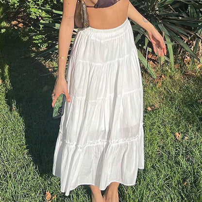 Aichashi country concert outfit Artistic Retro Gentle White Stitching Bohemian Long Skirt Annual Elegant Casual Slimming Skirt for Women Summer