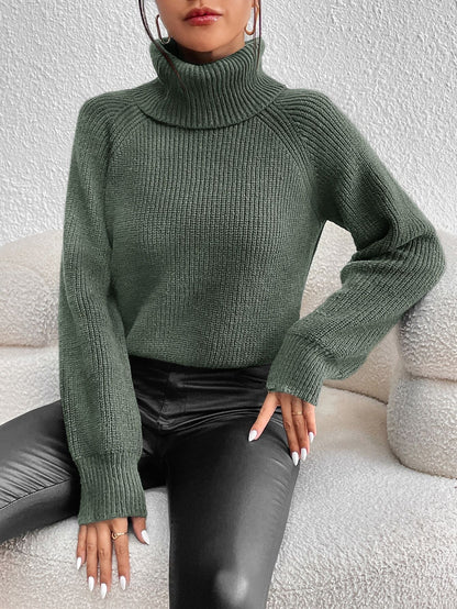 Aichashi fall fashion Women's Fashion Turtleneck Sweater Outer Wear Solid Color Loose Slimming Versatile Basic Sweater