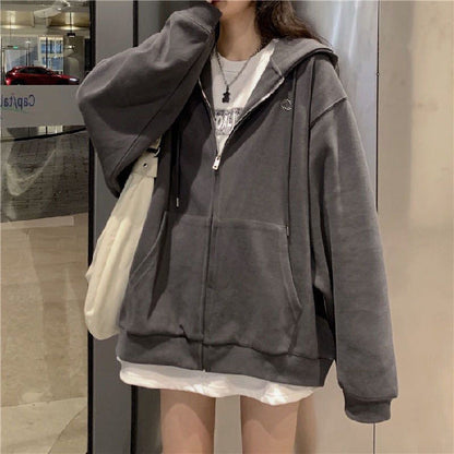 aichashi College Outfits Japanese Sweet Sweater Women's Spring and Autumn 2024 New Loose Chic Lazy Casual Sports Zipper Top Coat