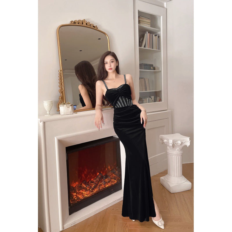 aichashi Dress to Impress Codes Autumn Fashion Elegant Sexy Dress Slimming Evening Dress Low-Cut Velvet Dress for Women