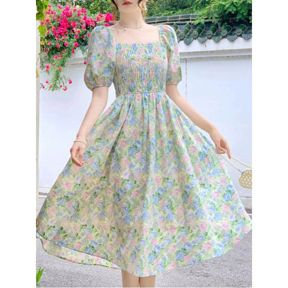 Aichashi church outfit Elegant Floral Dress Summer New Belly-Covering Mid-Length Dress for Women