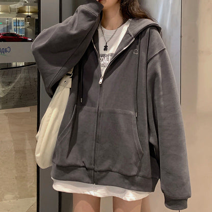 aichashi College Outfits Japanese Sweet Sweater Women's Spring and Autumn 2024 New Loose Chic Lazy Casual Sports Zipper Top Coat