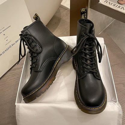 aichashi-shop frat outfits Spring and Autumn New Thick-Soled Black Eight-Hole Martin Boots Fashionable All-Match Height Increasing British Style Winter Short Boots T