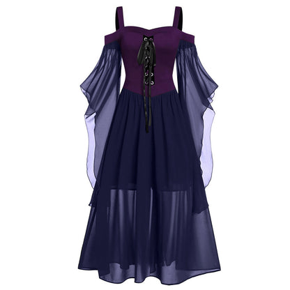 aichashi dress to impress New Halloween Dress Sling Contrast Color Chiffon Bandage Dress