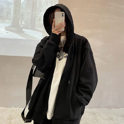 Aichashi 90s streetwear New Loose Oversize Sweater Cardigan Zipper Couple Coat Women's New Early Spring and Autumn