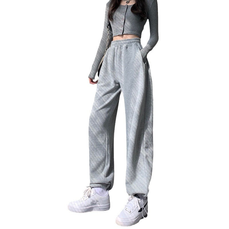 Aichashi clothes Gray Sports Pants for Women Spring and Autumn New High Waist Loose Wide Leg Pants Ankle-Tied Sweatpants Slim Casual Pants Straight Pants