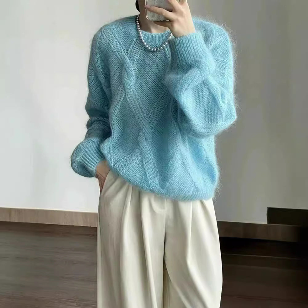 Aichashi birkenstock clogs outfit fall Lazy Style Woolen Sweater Women's Autumn and Winter Loose Korean Style Knitted Soft Glutinous High-Grade Twisted Sweater round Neck