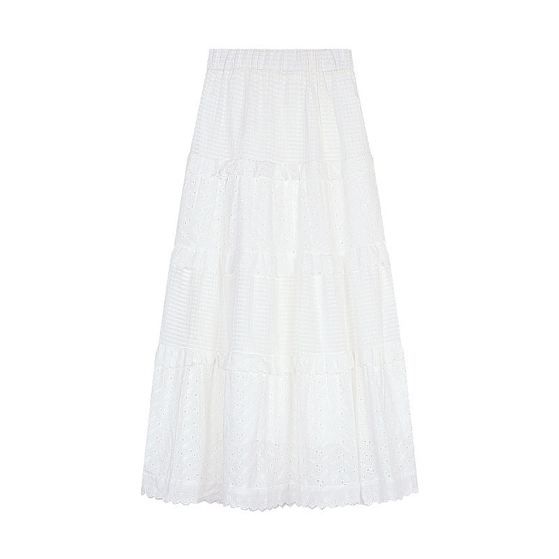 Aichashi church outfit White Gentle Style Skirt Women's Early Spring High Waist Umbrella Skirt A- Line Skirt Long Skirt Cake Skirt Design Lace Skirt