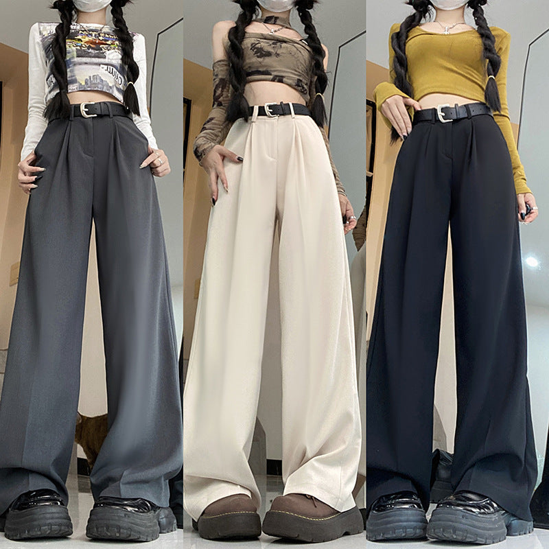 Aichashi outfit 2024 Autumn New Korean Style Fashionable Casual Suit Pants Women's Loose Draping Straight High Waist Slimming Wide Leg Pants