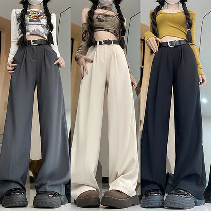 Aichashi outfit 2024 Autumn New Korean Style Fashionable Casual Suit Pants Women's Loose Draping Straight High Waist Slimming Wide Leg Pants