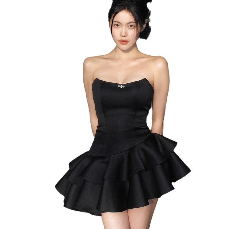 Aichashi freshman hoco dresses Black Tube Top Dress Women's New Tube Top Dress Cake Skirt Birthday Pettiskirt Adult Dress