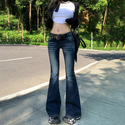 Aichashi 2000s fashion Low Waist Skinny Jeans for Women Early Autumn American Hot Girl Slim Fit Slimming Stretch All-Match Retro Flared Pants