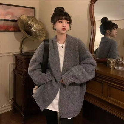 aichashi Discover Style Ideas Lazy Style Gentle Cardigan Loose Sweater Spring and Autumn New Outerwear Mohair Thickened Knitted Coat