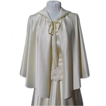 Aichashi dresses Short Hooded Lace-up Thin Summer Cloak Unisex White Ivory Halloween Cosplay Cloak