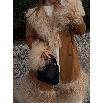 Aichashi fall trends 2024 outfits Fashion Stitching Fur Coat 2024 Fashion Winter Women's Button Warm Coat