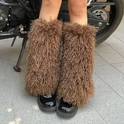 Aichashi fall trends 2024 outfits Teddy Leg Cover Autumn and Winter Vintage Modern Hot Girl Y2ky Sub-Culture Furry Leg Cover Thickened Slimming Faux Fur Socks