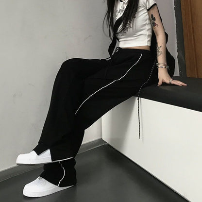 Aichashi clothes New Wide-Leg Women's High Street Long Pants Autumn High Waist Student Cool Girl Loose Ins Straight Casual Sports Pants