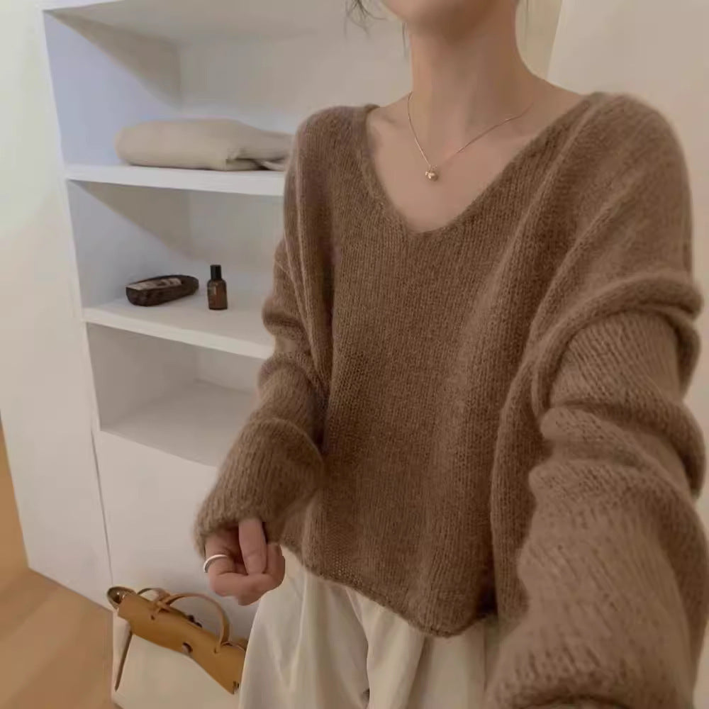 Aichashi fall outfits aesthetic Korean Style Gentle Style Lazy V-neck 100 Wool Sweater for Women 2024 Autumn and Winter New Loose Slimming Sweater Top