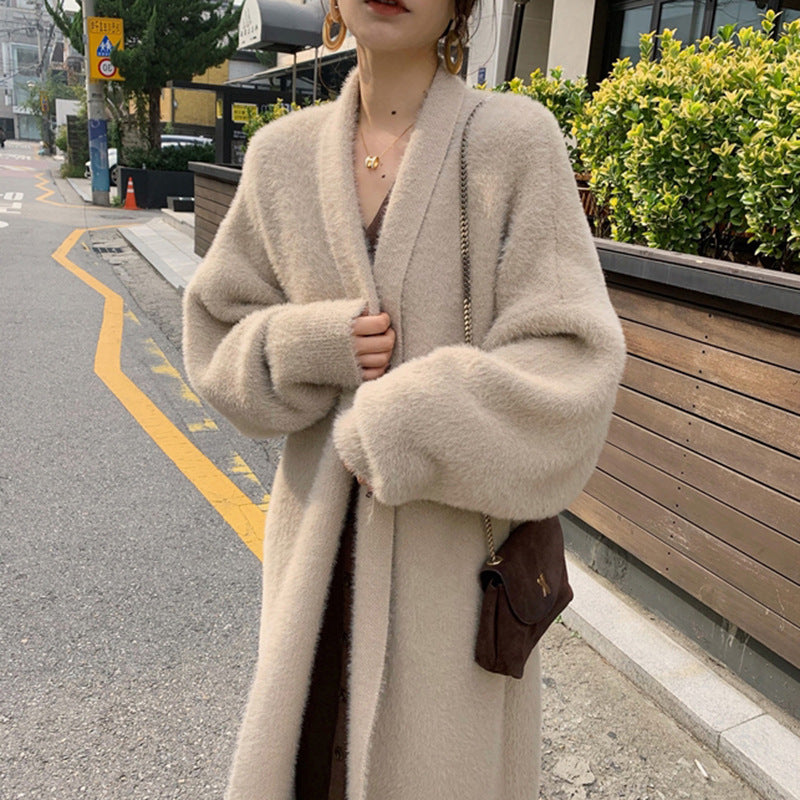 Aichashi 2024 fall fashion trends Korean Style Autumn and Winter New Style Faux Mink Velvet Sweater Women's Cardigan Outer Wear over the Knee Long Loose Overcoat Women's Coat