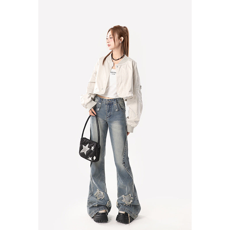 Aichashi 2000s fashion Skinny Jeans for Women Spring and Autumn New Design Sense Niche Loose Casual Horseshoe Horn Long Pants Winter