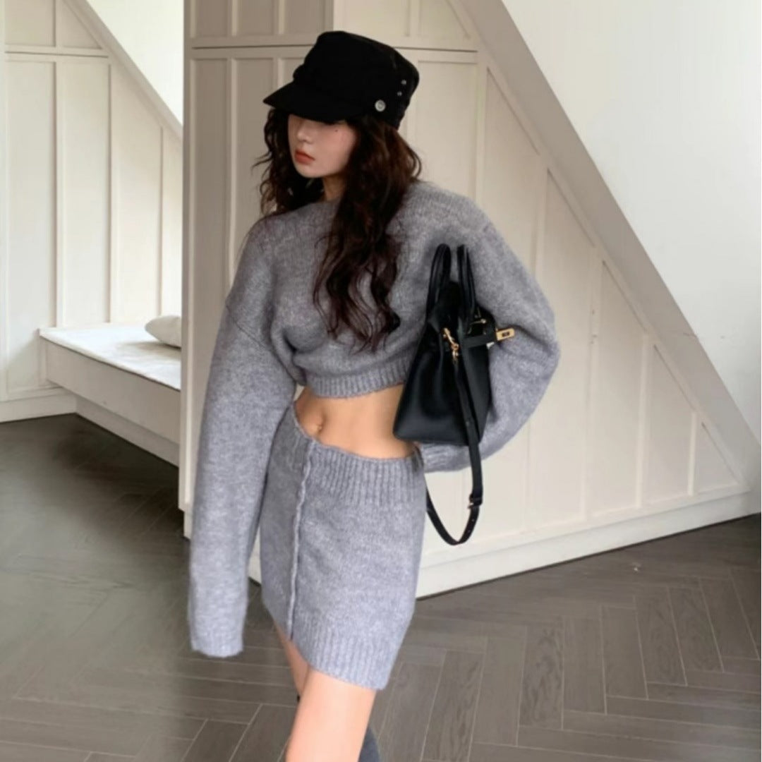 Aichashi fall fashion 2024 Winter New Fashion Solid Color Sweater Hot Girl Knitted Hip Skirt Two-Piece Suit for Women