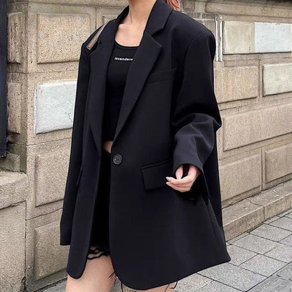 Aichashi buisnesscore outfit women Black Small Suit Jacket for Women Spring and Autumn New Mid-Length Design Fashionable Temperament Casual Small Suit Jacket