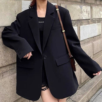 Aichashi buisnesscore outfit women Black Small Suit Jacket for Women Spring and Autumn New Mid-Length Design Fashionable Temperament Casual Small Suit Jacket