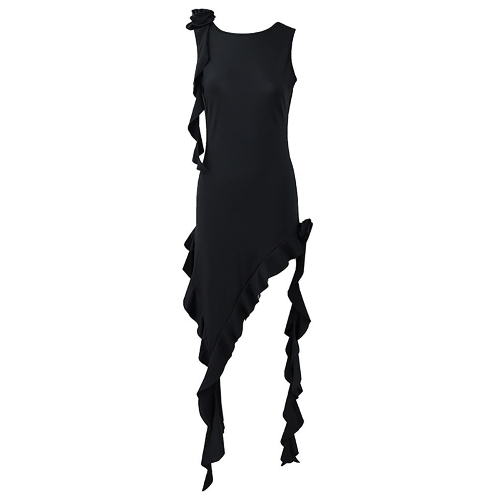 Aichashi dress to impress outfits 2024 New Women's Backless Irregular Ruffled Strap Sexy Dress Female