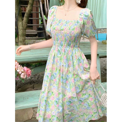 Aichashi church outfit Elegant Floral Dress Summer New Belly-Covering Mid-Length Dress for Women