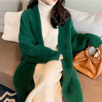 Aichashi 2024 fall fashion trends Korean Style Autumn and Winter New Style Faux Mink Velvet Sweater Women's Cardigan Outer Wear over the Knee Long Loose Overcoat Women's Coat