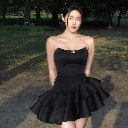 Aichashi freshman hoco dresses Black Tube Top Dress Women's New Tube Top Dress Cake Skirt Birthday Pettiskirt Adult Dress