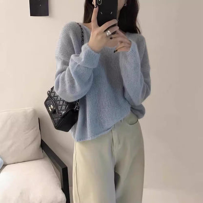 Aichashi fall outfits aesthetic Korean Style Gentle Style Lazy V-neck 100 Wool Sweater for Women 2024 Autumn and Winter New Loose Slimming Sweater Top