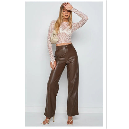 Aichashi lookbook outfits Leather Pants Fashion New Women's High Elastic PU Leather Pants Leggings Women's Pants